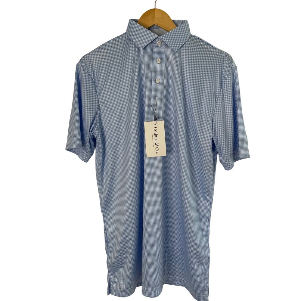 Collars & Co Dress Collar Polo Mens Medium Blue Houndstooth Relaxed Golf Shirt